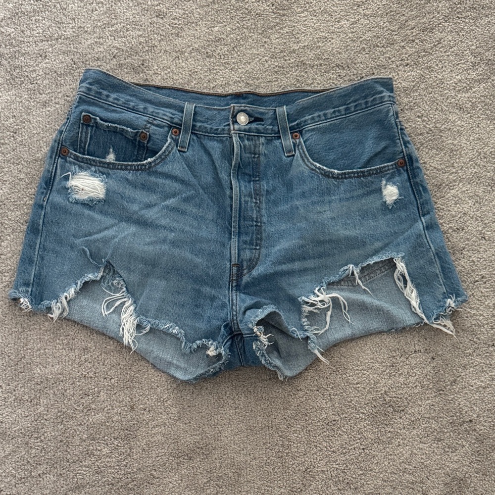 Levi's Blue Distressed Jean Shorts